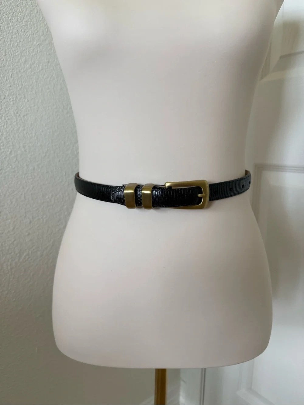 Brighton “Classics” Black Lizard-Embossed Leather Belt — Solid Brass Buckle 26
